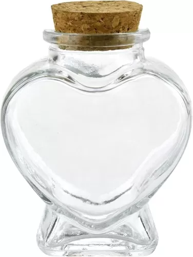 Homeford Heart Shaped Glass Jar Favor Bottle with Cork, 3-1/4-Inch