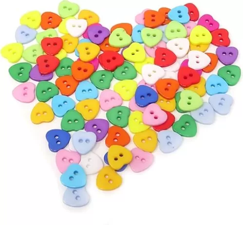 Honbay 100PCS Resin Love Heart Buttons - 2 Holes Plastic Heart Shaped Sewing Buttons for Skirts, Gloves, Sweaters, Shirts, Hats, Scarves, Headbands and Other Craft Projects