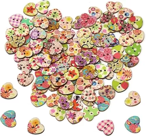 Honbay 100PCS Wooden Love Heart Buttons 2 Holes Buttons Vintage Flower Sewing Buttons Decorative Buttons for Skirts, Gloves, Sweaters, Shirts, Hats, Scarves, Headbands, Scrapbooking and Craft Projects