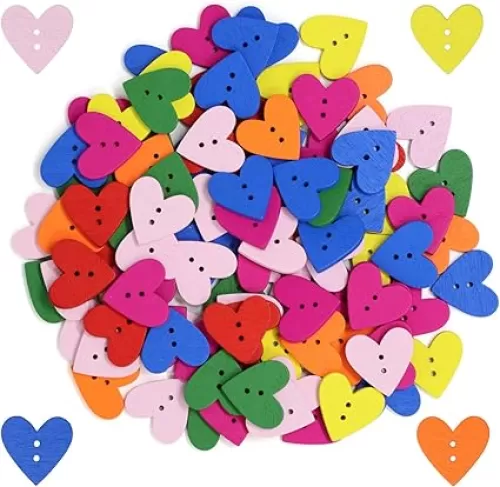 Honbay 200PCS Wooden Love Heart Buttons 2 Holes Buttons Heart Shaped Colorful Sewing Decorative Buttons for Skirts Gloves Sweaters Shirts Hats Scarves Headbands Scrapbooking and Craft Projects