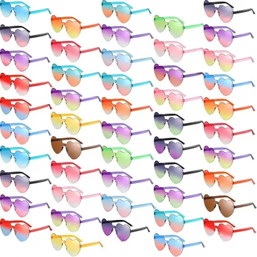 Hoteam 72 Pairs Heart Rimless Glasses Colorful Transparent Frameless Sunglasses Trendy Candy Color Eyewear for Women Girls Teen Bachelorette Cosplay Party Favors Photo Props, 24 Colors
