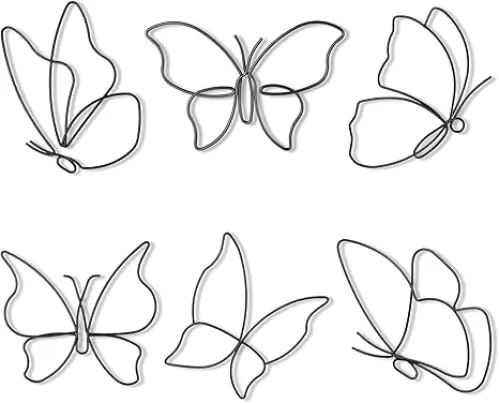 Hotop 6 Pieces Metal Butterfly Wall Decor Metal Wall Art Heart Hanging Decorations Wire Flowers Decals Decor for Kitchen Bathroom Indoor Outdoor Wedding Birthday Party (Classic, Black)