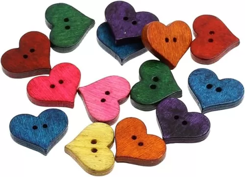 HOUSWEETY 100PCs Wood Sewing Buttons Heart-Shaped Scrapbooking Mixed 20mm x16.5mm