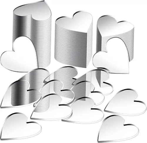 Jetec 100 Pieces Mini Size Heart Mirror Tiles, DIY Mosaic Circles Small Mirror Tiles for Arts and Crafts Projects, Traveling, Framing, Room Home Decor(2 Inch)