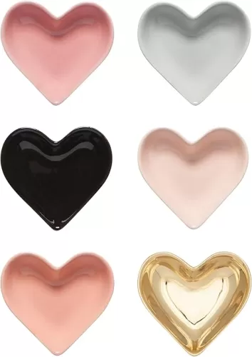 Jubilee Heart Stoneware Shaped Pinch Bowl Set, Mini Bowls for Dipping and Seasoning-Soy Sauce Dish, Set of 6, 2 oz