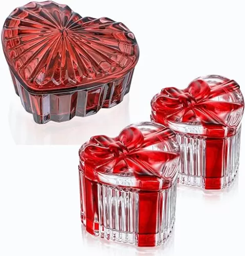kanpura crystal glass heart shaped jewelry box and glass candy dish with lid heart shape candy containers for Christmas party