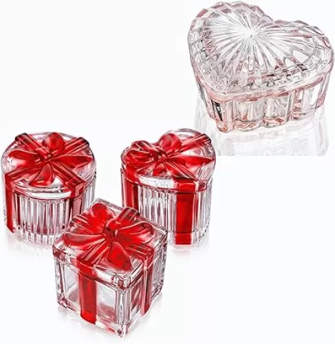 kanpura glass heart shaped jewelry box candy dish with lid and red Christmas candy jar crystal glass candy dish with lid