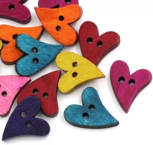 KARMELLING 100PC Heart Shape Mixed Colors Wood Buttons 2 Hole Scrapbooking Sewing Buttons 21mm x 17mm(7/8"x 5/8")
