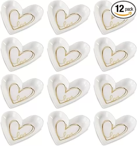 Kate Aspen Jewelry Tray Ring Holder - Set of 12 - Heart Shaped Trinket Dish for Bridal Shower, Weddings, Birthdays Party- Small