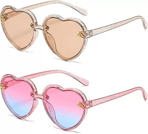 Kids Heart shaped Sunglasses Cute Bee ACFrame Age 3-10 UV400 Protection Fashion Sunnies for Outdoor Summer Champagne/light pink