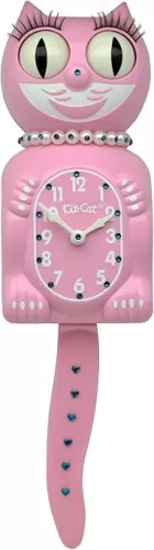 Kit Cat Klock Limited Lady Satin Pink Blue Zircon/Heart Jeweled Clock