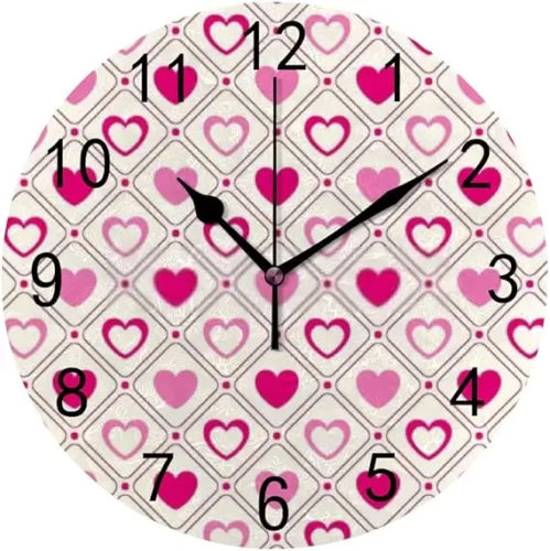 Kuizee Silent PVC Wall Clock Non Ticking Battery Operated Heart Shape Pink Colors Valentines Day Uncovered Decoration Home Office Bedroom Living Room Mute Clock, 9.8 Inch