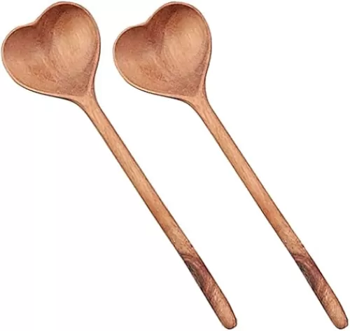 lasenersm 2 Pieces Coffee Spoon Wooden Coffee Stirring Spoon Long Handle Teaspoon Heart Stirring Spoon Mixing Spoon Dessert Spoon Cooking Spoon Ice Cream Spoon Fruit Spoon Dessert Spoon, qzh3535(2)-1