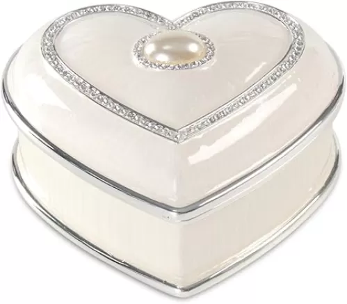 LASODY Heart Pearl Metal Jewelry Box Jewelry Organizer Box Jewelry Chest, Trinket Boxes For Women, Mother Day Anniversary Wedding Gifts
