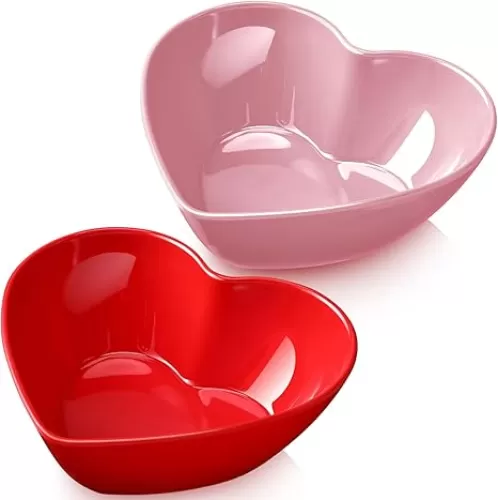 Layhit 2 Pcs Heart Shaped Bowl Salad Heart Appetizer Bowls Plastic Snacks Holder for Valentine Wedding Fruits Candy Dessert Kitchen Cooking Gift(Red and Pink, 8.94 Inch)