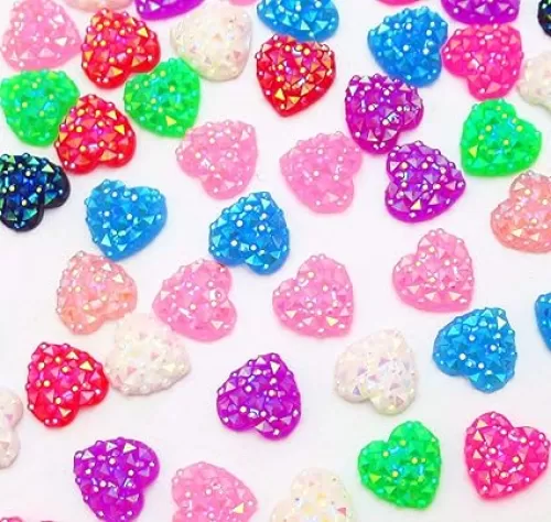Libiline 50pcs Mini Heart Shape Sparkle Resin Buttons Flatback Love Buttons - Mix, 1/2"(12MM)