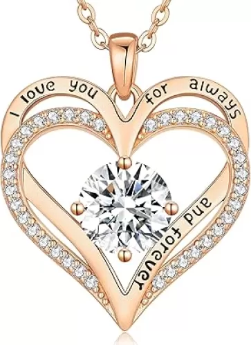LOUISA SECRET Love Heart Birthstone Necklaces for Women, Birthday Gift for Women, Anniversary Jewelry for Wife Her, 925 Sterling Silver Pendant Necklace, Mother's Day Gift