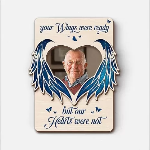 Magnetic Picture Frames – 'Your Wings Were Ready But Our Hearts Were Not' – Memorial Fridge Magnets – Sympathy Remembrance Gift – Heart-Shaped Magnetic Frames for Refrigerator