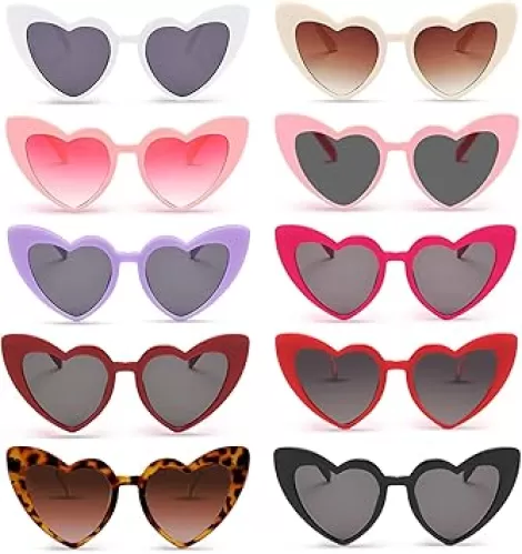 Matcheck 10 Pack Heart Shaped Sunglasses Womens Cat Eye Heart Glasses Bachelorette Party Favors Wedding Supplies Bulk Eyewear