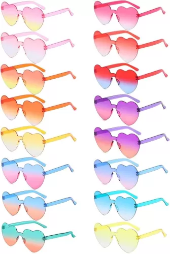 Matcheck 16 Heart Shaped Rimless Sunglasses Transparent Candy Colored Glasses Frameless Party Eyewear for Women