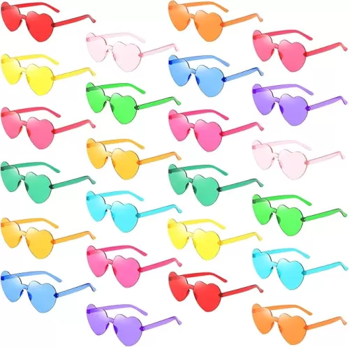 Matcheck 24 Heart/Star Shaped Sunglasses Kids Rimless Party Glasses Transparent Colored Funny Boy/Girls Birthday Favors