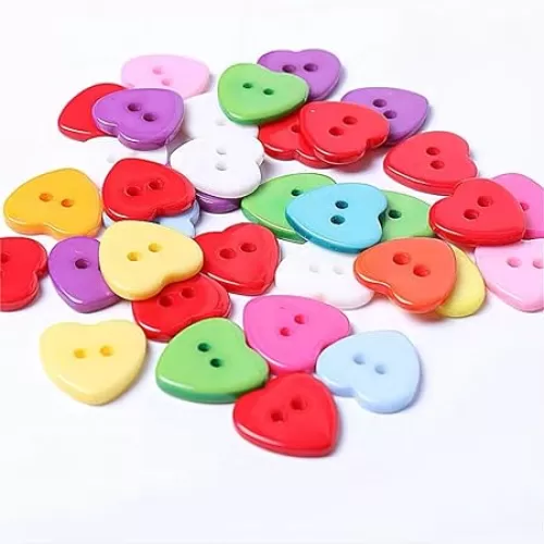 Meetppy 200pcs 14MM Heart Shaped Multicolor 2 Holes Plastic Sewing Buttons for Sewing Scrapbooking Knitting