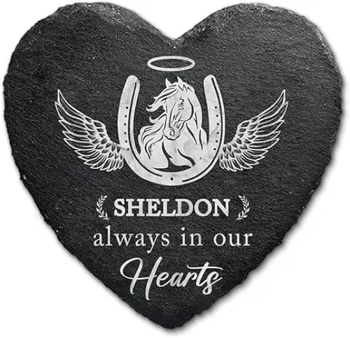 Memorial Stones for Horses - Personalized Stone for Loss of Beloved Horse - Always in Our Hearts Grieving Pet Loss Gift - Grave Marker, Headstone, Stepping Stone Heart - Shaped