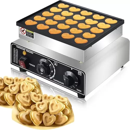 Mini Dutch Pancake Maker， Heart-Shaped Dutch Pancake Machine, 25PCs 950W Mini Pancake Maker, 110V Proffertjes Muffin Waffle Maker for Kitchen Bakery Snack Bar