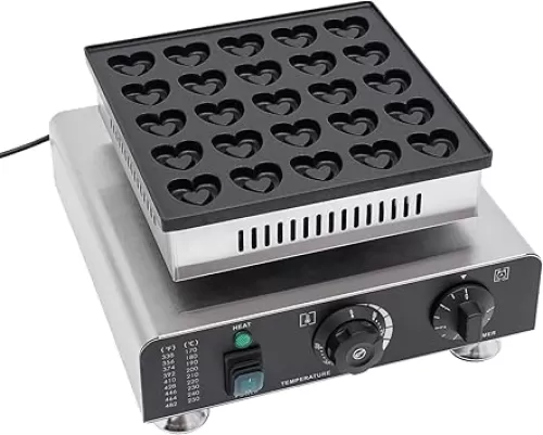 Mini Pancake Maker, 900W Heart-Shaped Dutch Pancake Machine, 25PCs Maker Electric Commercial, 50-300℃ Electric Pancake Maker, 110V Muffin Waffle Maker for Kitchen Bakery Snack Bar