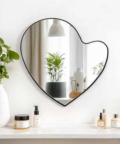 Mirror for Wall, Heart Irregular Hanging Wavy Asymmetrical Home Decor Wall Mount Decorative for Vanity Living Room Bedroom Entryway Hallway, 15"×15"