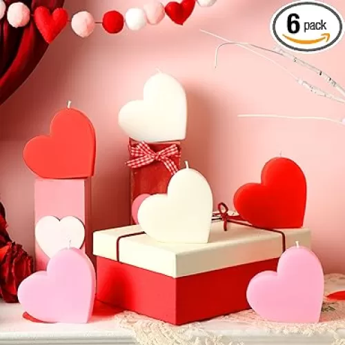 Mtlee 6 Pieces Valentine's Day Scented Candles Heart Shape Soy Candles Romantic Love Tealight Candle Gifts for Home Decor Valentine's Day Party Bedroom Room Table Decorations