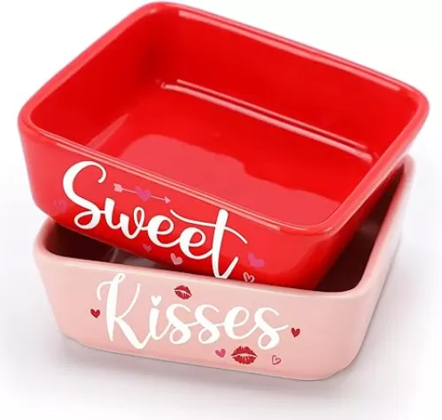 Nefelibata Valentine’s Day Mini Candy Dish Ceramic Romantic Candy Bowl for Tiered Tray Decor Sweet Kisses Table Shelf Decorations Farmhouse Home Decor Housewarming Gift Idea Set of 2