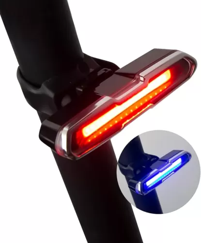 New Bike Tail Light with Red-Blue Dual Color, 5 Modes, Silicone Strap, USB Rechargeable, Waterproof, 168 Lumens Super Bright Bicycle Rear Lights Turn Signals for Night Riding