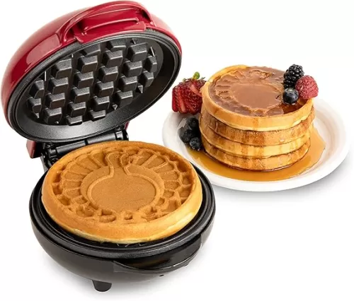 Nostalgia MyMini Personal Electric Heart Turkey Waffle Maker, 5-Inch Cooking Surface, Waffle Iron for Hash Browns, French Toast, Grilled Cheese, Quesadilla, Brownies, Cookies, Red