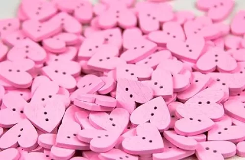 One Pack of 40pcs Pink 20mm Heart Shaped Painted 2 Hole Wooden Buttons package for Sewing Scrapbooking Crafting