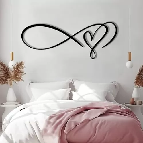 Oxzcimty Metal Heart and Infinity Wall Decor, Metal Heart Wall Art, Infinity Wall Decor, Love Sign, Wedding Gifts, Wall Art for Living Room, Bedroom (Black, 19"x7"/47x18cm, metal wall art)