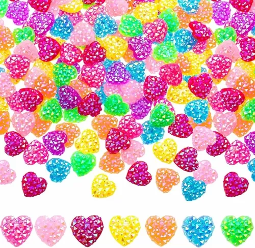 PAGOW 190Pcs Heart Shape Sparkle Resin Buttons, Shiny Heart Rhinestones Flat-Back Used for DIY Crafts Jewelry Findings Making Valentine's Day Gift Decoration