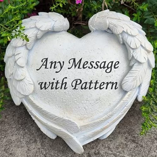 TB TIBAG Personalized Cemetery Stones Grave Markers with Angel Wings for Someone Lost, Small Heart Shaped Grave Stones for Cemetery Decorations Engraved with Any Message, Sympathy Memorial Gifts Outdoors