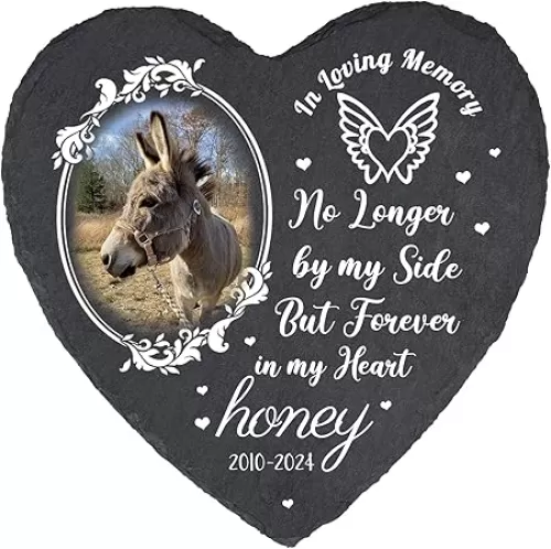 Personalized Memorial Stone - Custom Remembrance for Horse, Dog, Cat; Heart-Shaped Garden Grave Marker
