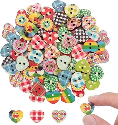 PH PandaHall 100pcs 13mm Heart Wooden Buttons 2 Holes Colorful Printed Heart Buttons for Sewing Fasteners Scrapbooking Crafts Crochet Manual Button Painting Handmade Ornament DIY Projects 1.5mm Hole