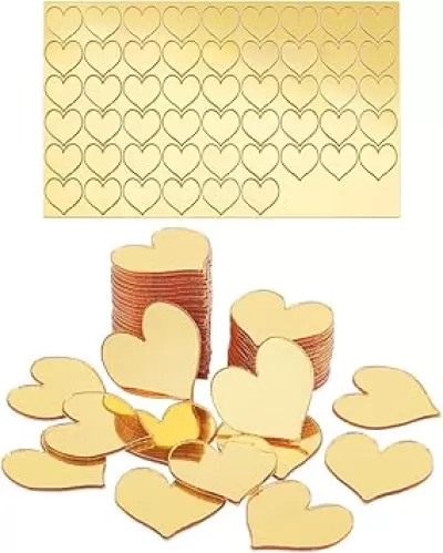 PH PandHall 100pcs Golden Mirrors for Crafts, Heart Self Adhesive Mirror Tiles 0.7 Inch Acrylic Craft Mirror Stickers Small Mirror Circles for Crafts Arts DIY Projects Home Room Wall Easter Decor