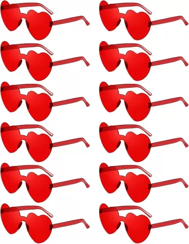 Pibupibu 12 Pack Heart Shaped Sunglasses for Women Colorful Rimless Sunglasses Transparent Bachelorette Party Favors