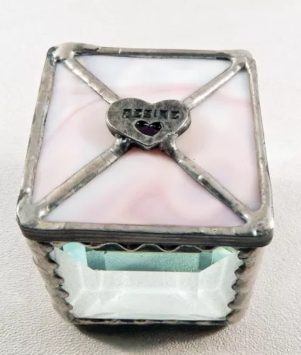 Pink Glass, Recycled Heart Emblem, Trinket Box