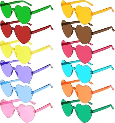 PLULON Heart Sunglasses for Women 5/12/25 Pcs, Heart Glasses Valentine Day Rimless Shaped Candy Color Fun Glasses Party Favor