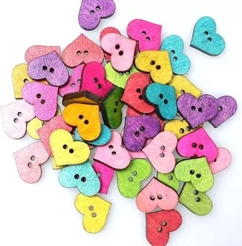 pson 100PCS Heart-Shaped Wood Sewing Buttons, Colorful Wood Craft Buttons with Two Holes for Decoration, Clothes, DIY (20mm x 16.5mm)