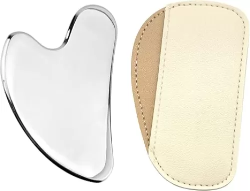 Quacc Guasha Facial Tool Stainless Steel Gua Sha Face Massage Tool for Tighten Skin, Jawline Sculpting and Puffiness Reducing Heart Shape Body Guasha Tool for Neck, Arms, Eyes (Silver)