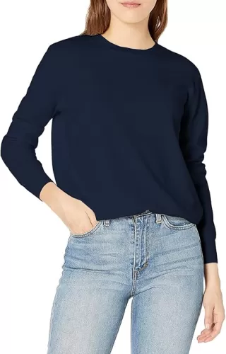 QUALFORT Women's Sweaters Long Sleeve Soft Lightweight Basic Knitted Pullover Sweater