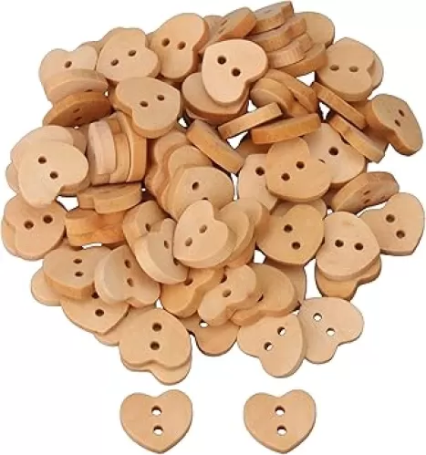 RDEXP 100PCS Wooden Buttons Heart-Shaped Natural Wooden Button for Sewing Craft Decoration