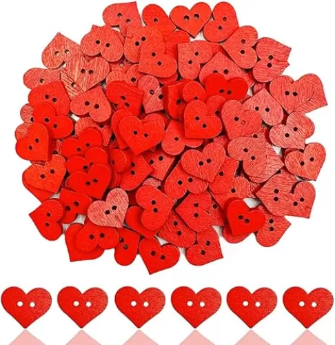 Red Heart Button Red Love Heart Wooden Button with 2 Holes, 100pcs Heart Shaped Wood Buttons in Bulk for Sewing Scrapbooking Crafts Decoration Clothes DIY Accessory Supplies (red)