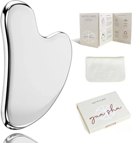 Rena Chris Gua Sha Facial Tools, Stainless Steel Guasha Tool for Acupuncture, Manual Massage Tool for Jawline Sculpting and Puffiness Reducing, Gua Sha Facial Massage Tool, Skin-Care Gift